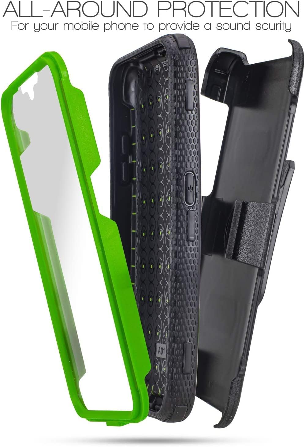Compatible for Samsung Galaxy A01 Case, Customerfirst Case Built-in [Screen Protector] Heavy Duty Holster Cover [Belt Clip][Kickstand] (Green)