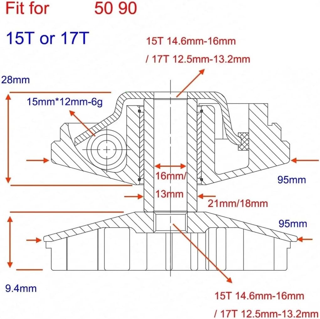 95MM 15T 17T Variator Kit 50 90 100 1E50QMF 1E52QMG ATV Buggy Go Kart Scooter(50CC-17T)