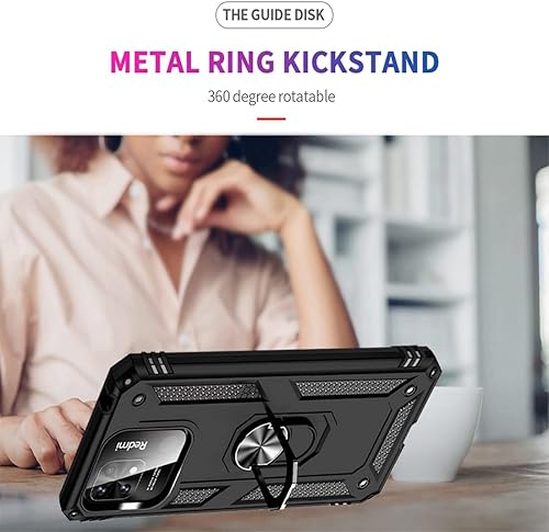 Miniatura 3 de Funda para Xiaomi Redmi 10C 220333QBI con protector de pantalla de vidrio templado, grado militar Soporte magnético para anillo de coche Soporte