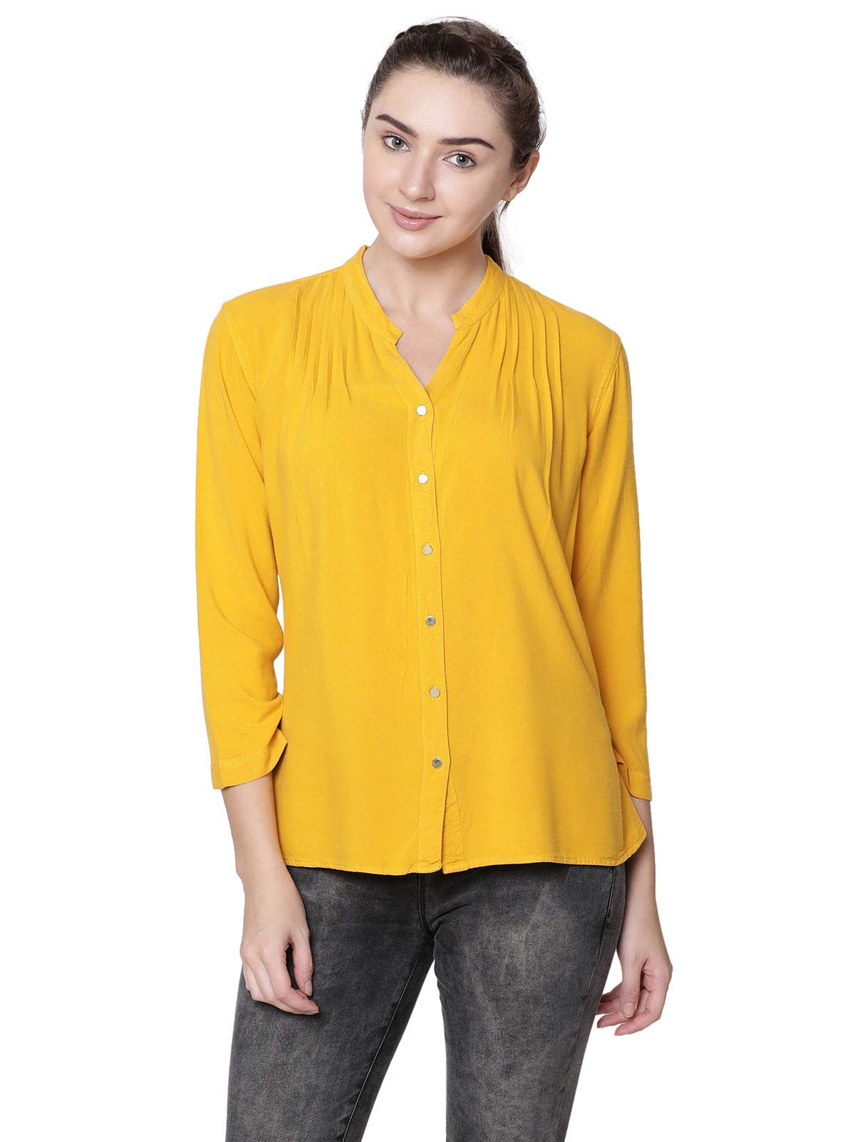 identiti Women Three Quarter Sleeves Solid Slim Fit 100% Viscose Casual Top for Women-picture-23