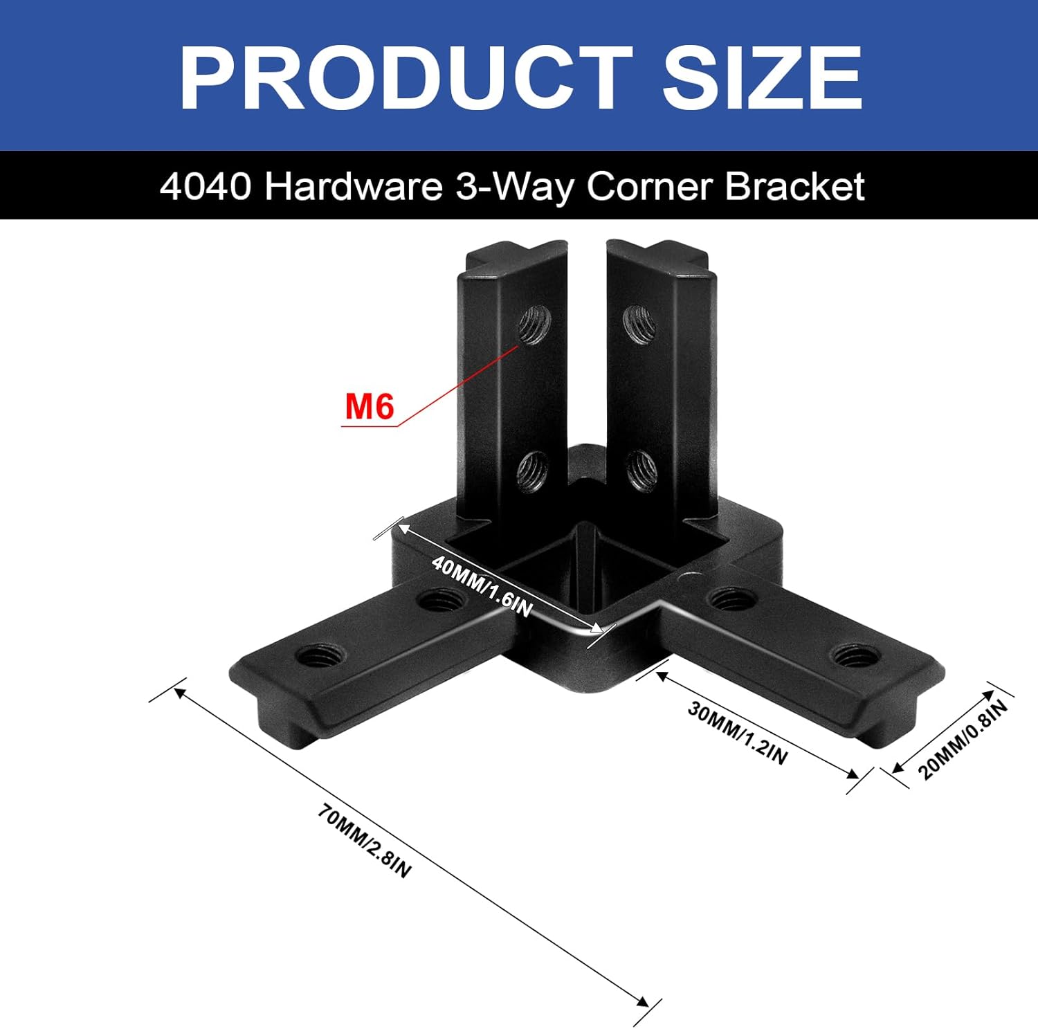 12Pcs 4040 3-Way Corner Brackets, 4040 Joining Corner Angle Joint Connector for 4040 Series Aluminum Extrusion Hardware Accessories Black