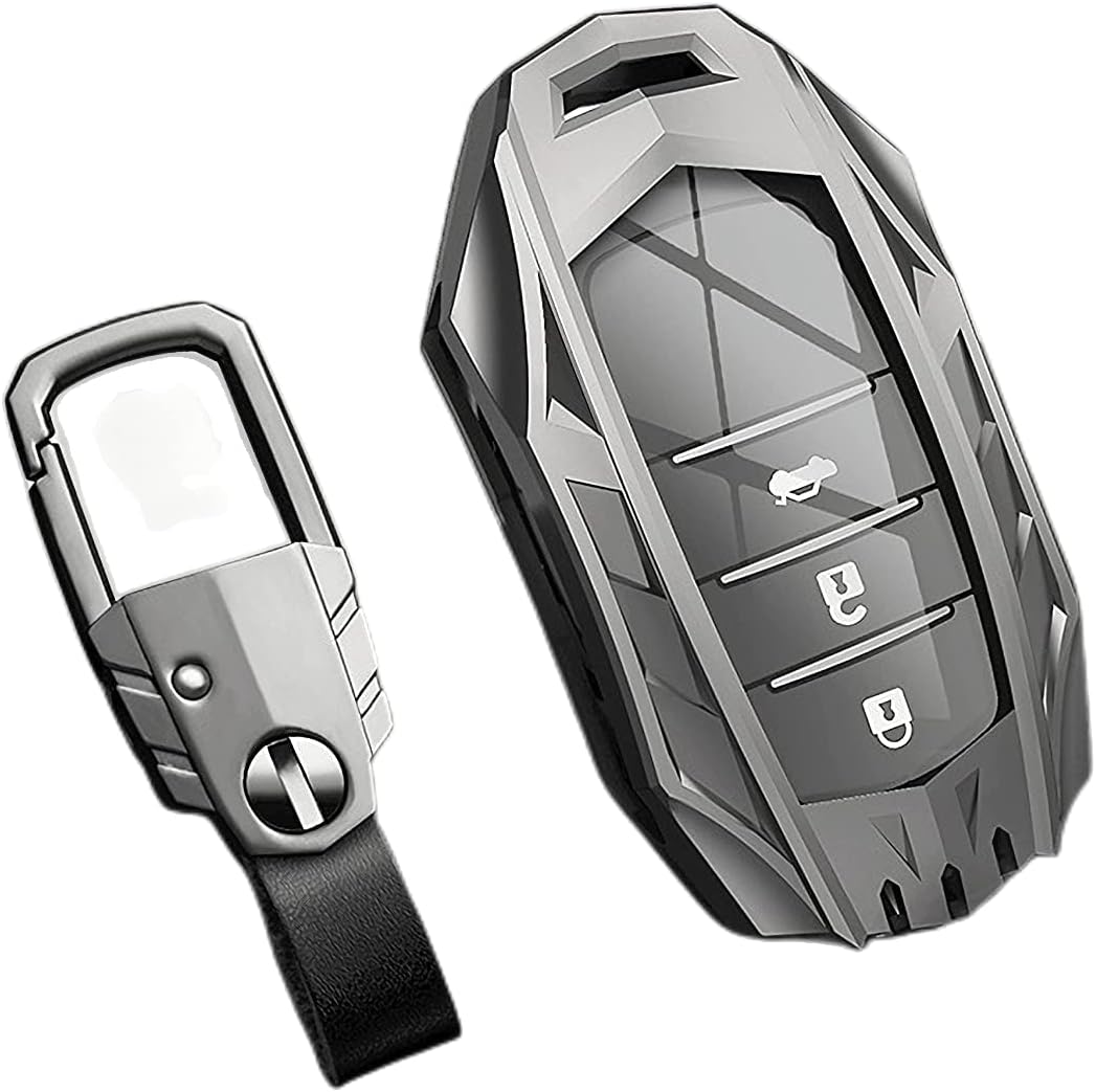 Zinc Alloy Key fob Cover, Keychain, Key Case Compatible for Toyota Land Cruiser Venza,RAV4 Prime,Sienna,Hilux,Fortuner-Silver