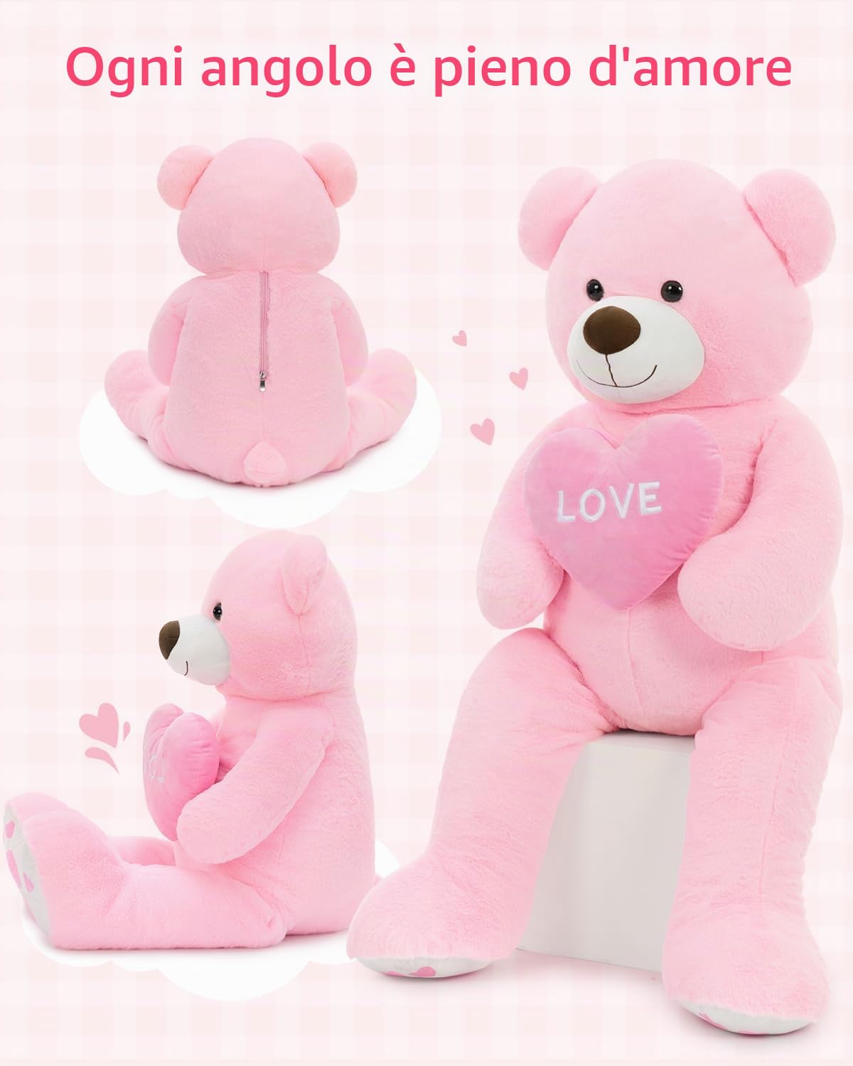 MorisMos 130cm Orso Peluche Gigante con Love, XXL Rosa Orsacchiotto di Peluche Grande Morbido Orsetto Pupazzo Regalo per Bambino Fidanzata Compleanno San Valentino