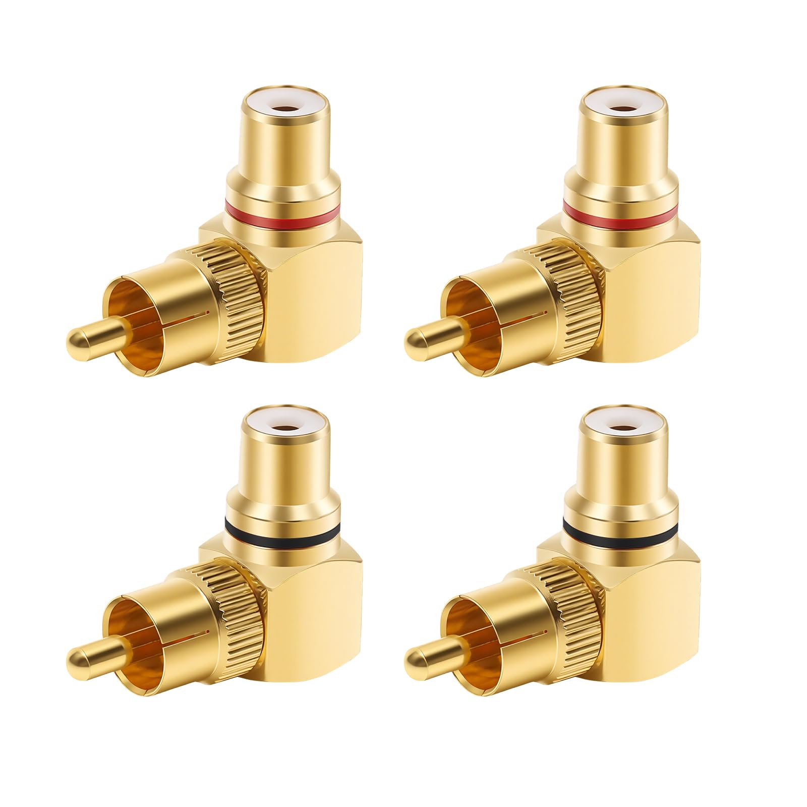 Adattatori RCA A 90° – 4 Pezzi Maschio-femmina, Placcati In Rame, Rossi E Neri – Per Audio, Video, Microfoni E Mixer