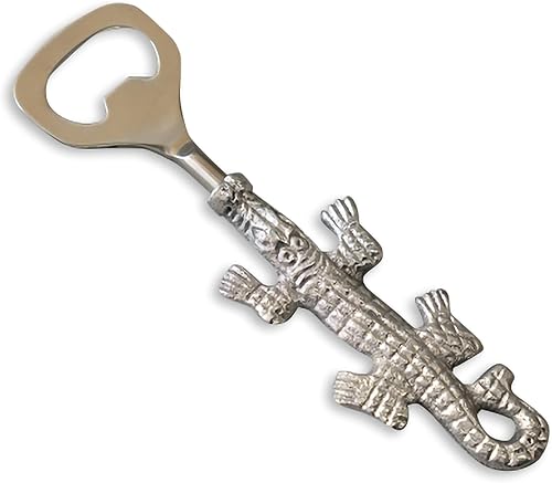 India Handicrafts 20591 cocodrilo tono plateado 6 pulgadas abridor de botellas de aluminio pulido