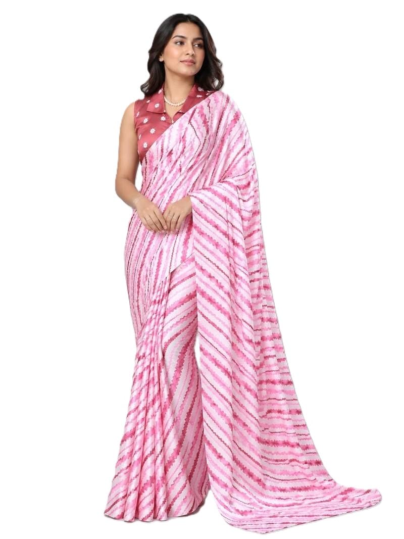 Women's Satin Printed Saree with Unstitched Blouse Piece-picture-32