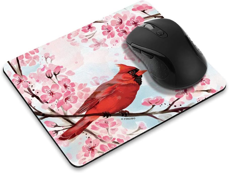 Non-Slip Rectangle Mousepad, WIRESTER Red Cardinal Bird in Spring Mouse Pad for Home, Office and Gaming Desk