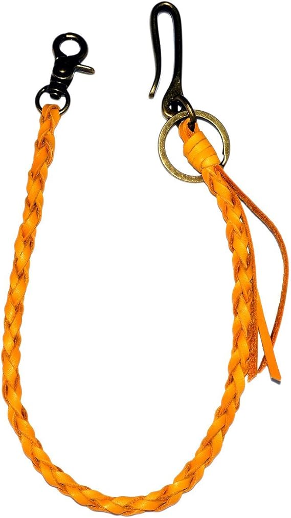 Amazon Co Jp 本革 レザー 手編み ハンドメイド ウォレットチェーン シンプル フック付き Amwc 014 Ye ジュエリー