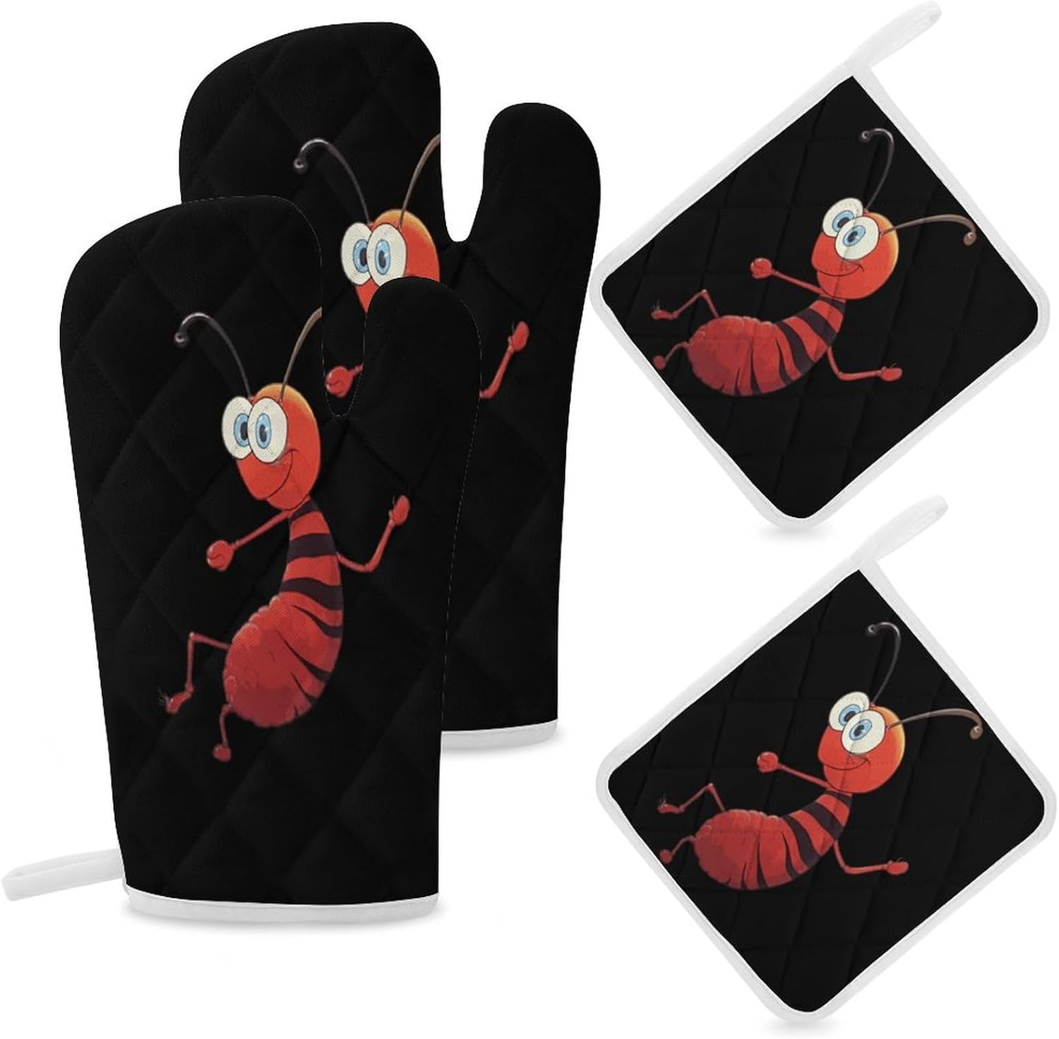 Ant 4 Pcs Oven Mitts and Pot Holders Set High Heat Resistant Long Kitchen Oven Glove Potholders