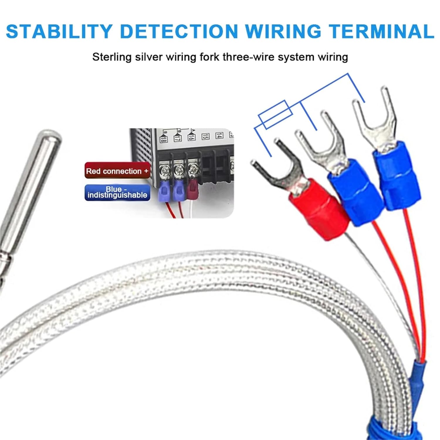 PT100 Temperature Sensor Stainless Steel Thermocouple with Cable Temperature Sensing 1Pcs(PT100 Type 0.5M)