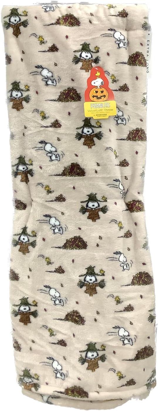 Peanuts Fall Autumn Throw Blanket, (Jumping in Leaves, 60 x 70 inches)