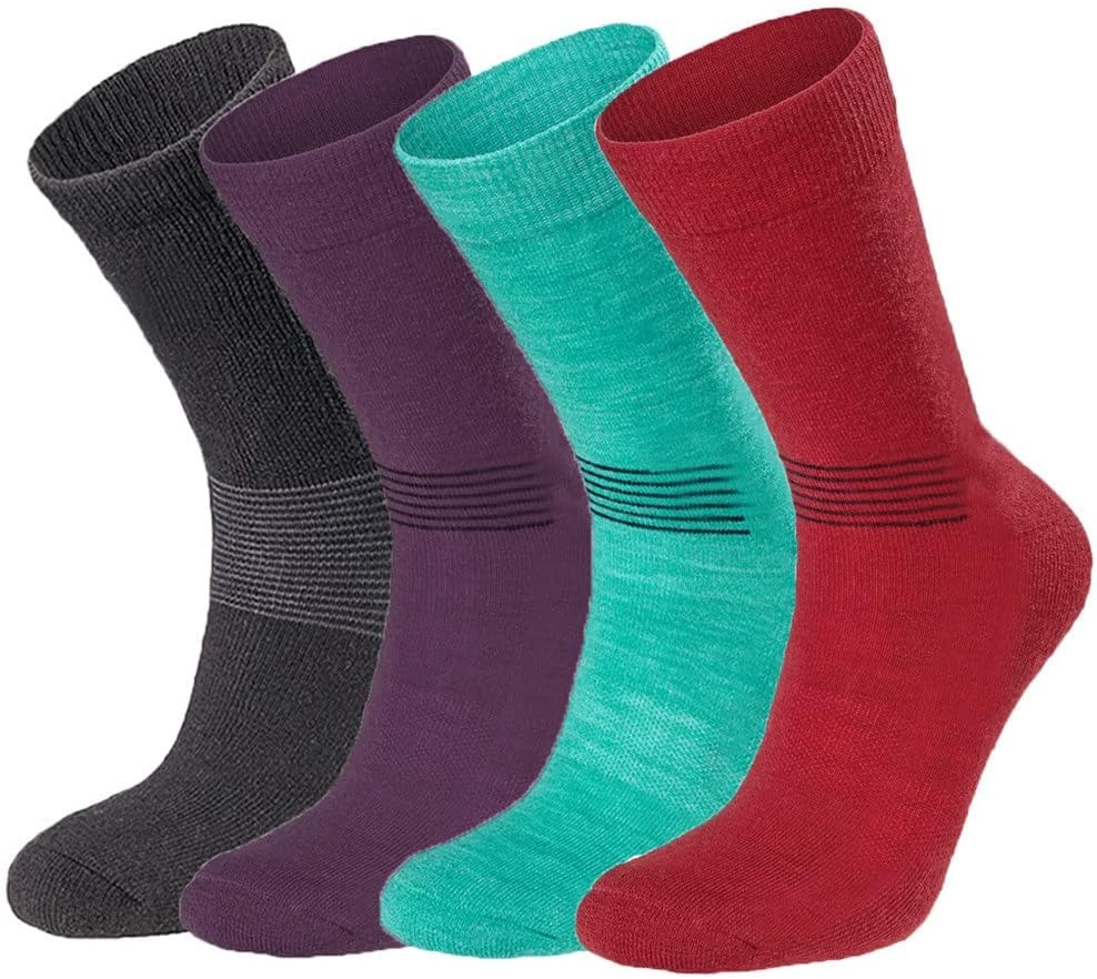 4 Pairs Women Wool Socks Hiking Crew Cushion Boot Sock Trekking Outdoor Thermal Warm