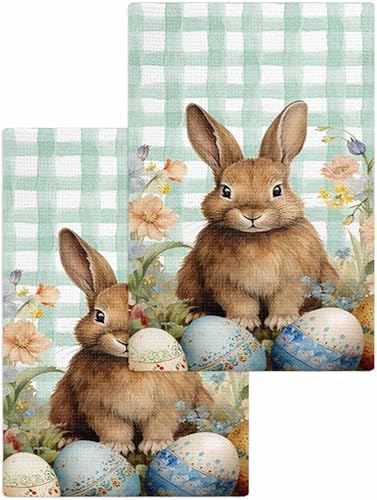 Kitchen Towel 2 Packs Cotton Waffle Weave, Easter Eggs Green Plaid Buffalo Bunny Floral 16 x 24 Inch Absorbent Quick Drying Dish Towels Clothes for disponible en Yaxa Venezuela