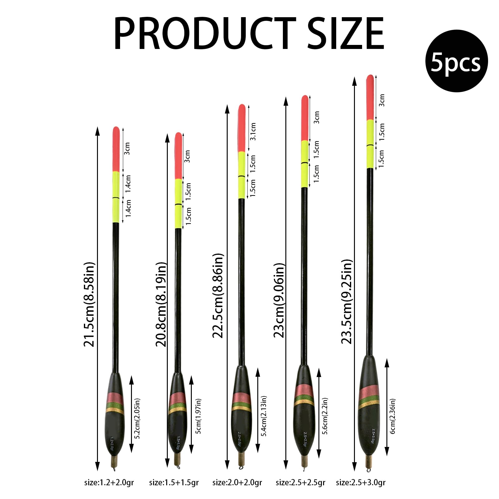 Waggler Set 5 Unidades 3.2g-5.5g - Flotadores de Pesca para Diversas Situaciones