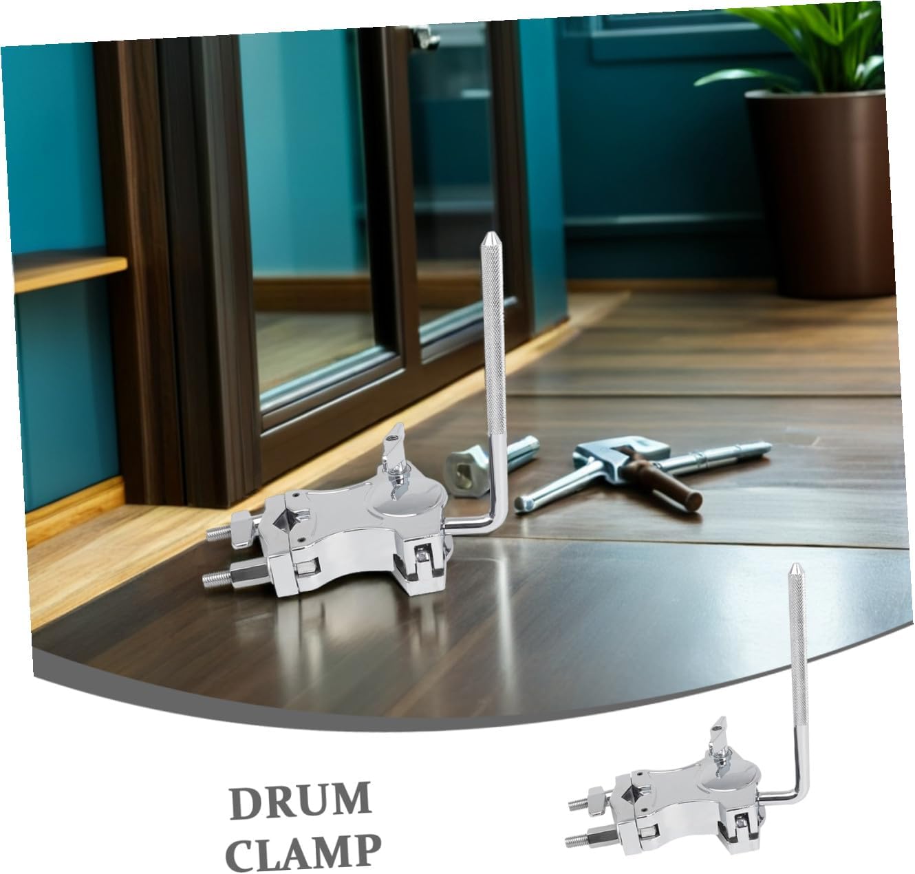 Alloy Drum Clamp with Rotatable Rod Adjustable Melodic Tom and Cowbell Holder Expansion Clip Percussion Instrument Mount Compatible with Various Drum Stands