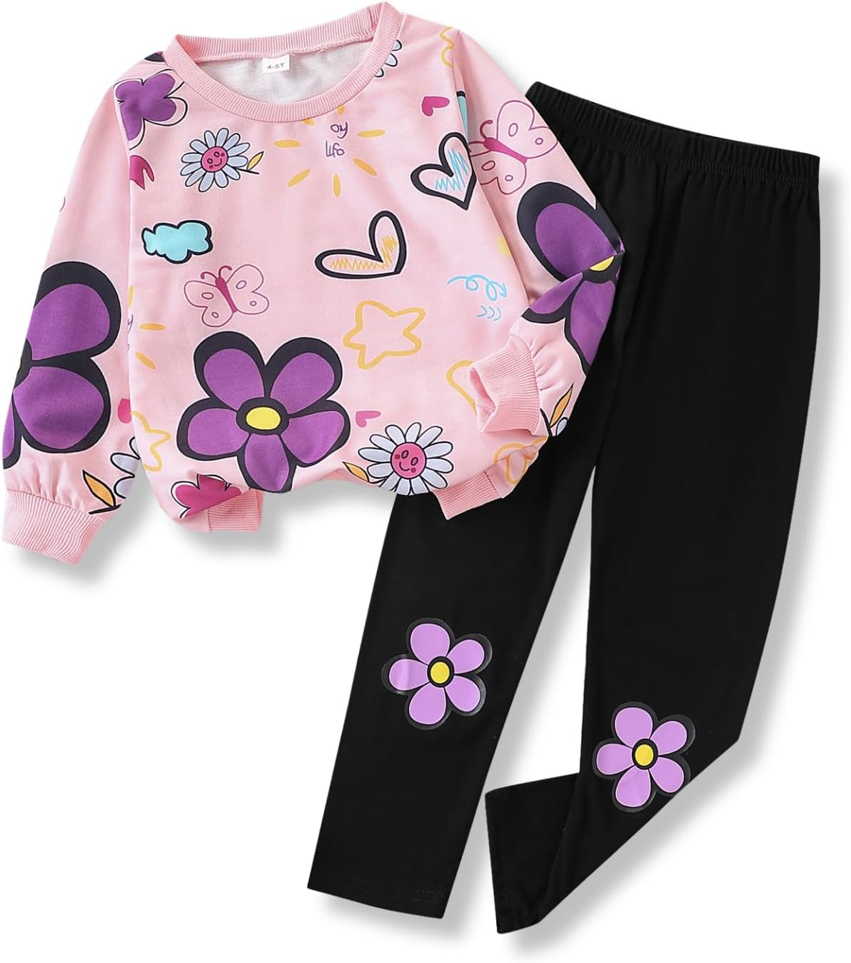 Toddler Girl Clothes Floral Printed Sweatshirt Pants 2Pcs Fall Outfits for Little Girls Clothing Set Size 3-7 Years