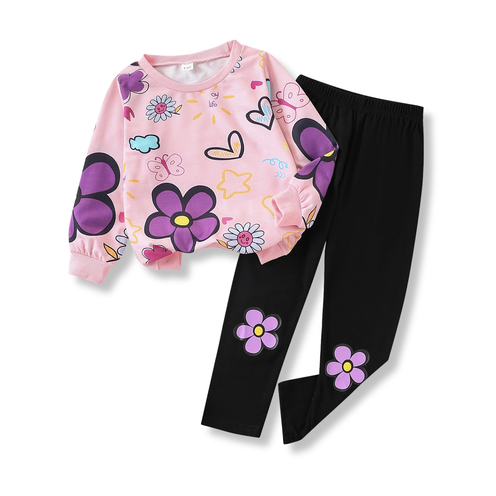 Toddler Girl Clothes Floral Printed Sweatshirt Pants 2Pcs Fall Outfits for Little Girls Clothing Set Size 3-7 Years