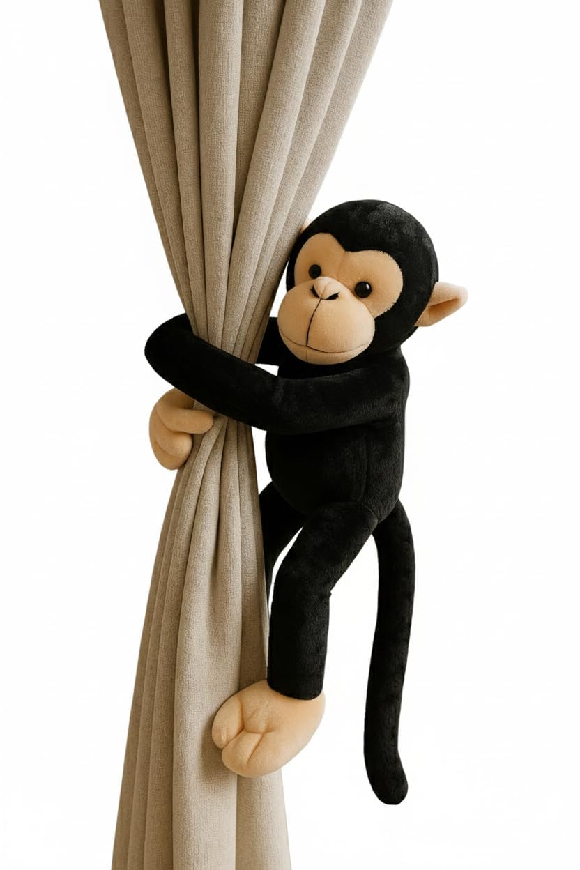 Monkey Plush Curtain Tieback Stuffed Animal Toy Black Hanging Decor for Kids Room (Pack of 1)-image-29
