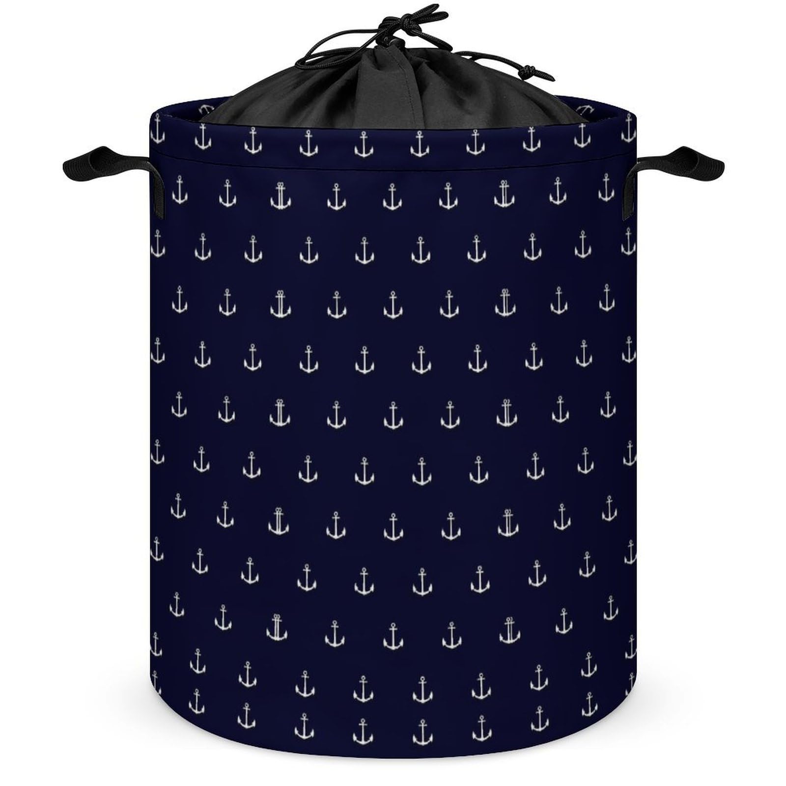 Qjjinxior Drawstring Laundry Hamper, Nautical Themed Simple Anchors Laundry Basket, Washing Basket with Handle