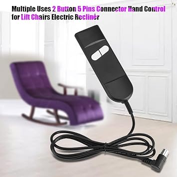 2 Button 5 Pins Controller, Multiple Uses Connector Hand Control Universal Remotes Switch Cord Controls on Supply for Lift Chairs Electric Recliner