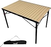 Skandika Aluminium Klapptisch Maikku | Alu Campingtisch für 6 Personen, 80 kg Traglast, 107x70x70 cm, wasserfest, klappbar, leicht, einrollbare Tischplatte | Falttisch für Garten, Angeln (Hellbraun)