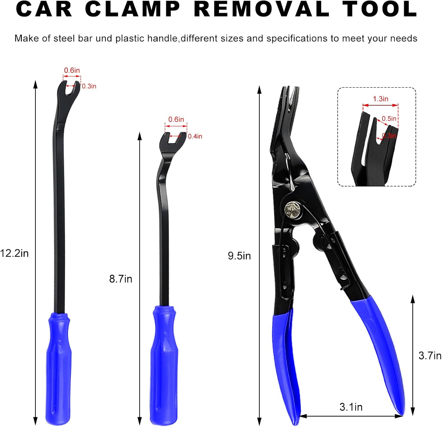 3PCS Car Clip Removal Tool, Auto Trim Upholstery Pry Tool Kit Fastener Rivet Remover with Storage Bag, Door Panel Clip Pliers Set Dashboard Repair Tools for Sedan Truck SUV (Blue)