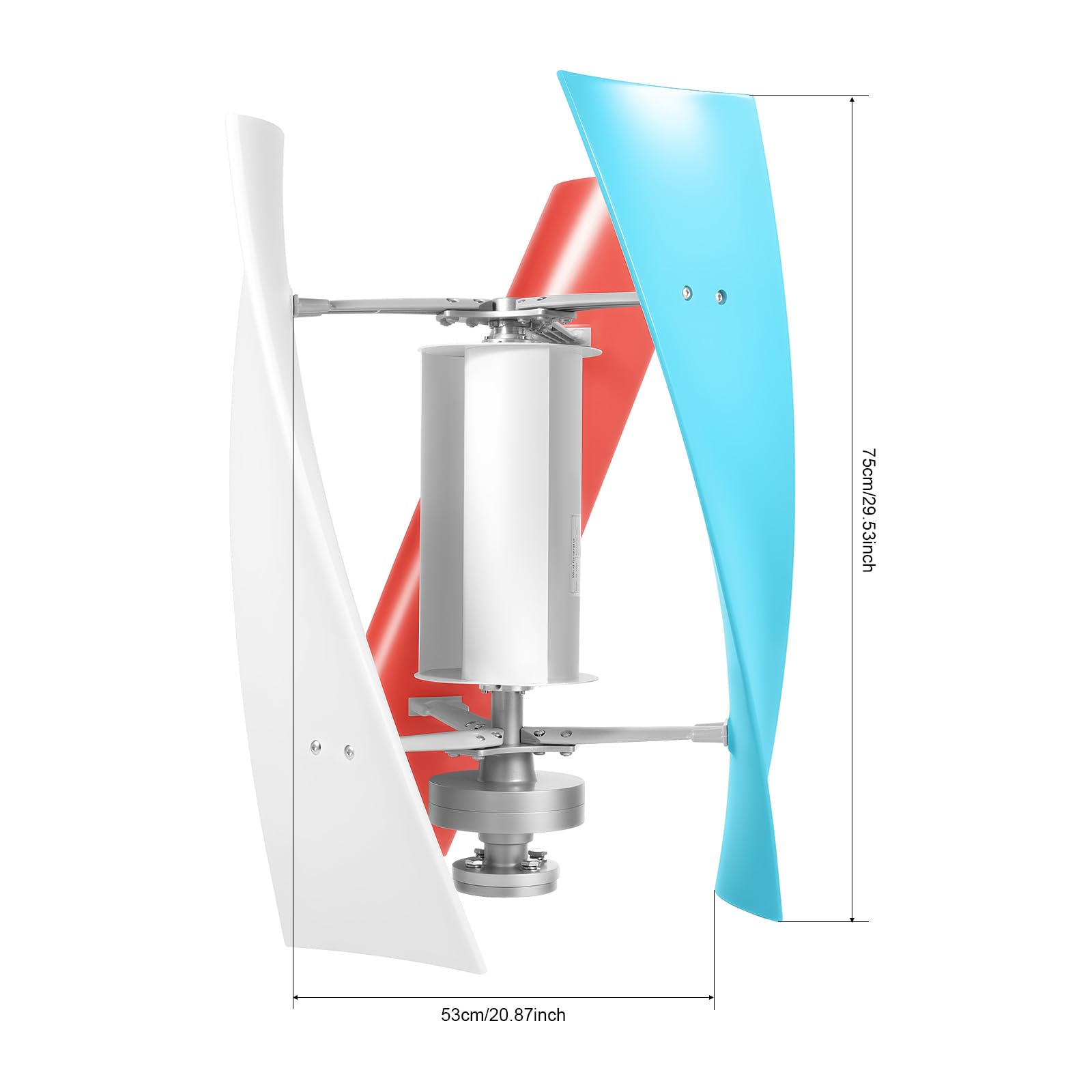 Vertikale Windturbine 400W Kleine Windturbine 0,6 m mit drei farbigen Glasfaserflügeln & kernlosem Permanentmagnet-Generator flüsterleiser Windgenerator für Gartenhaus, Boot und Tiny House