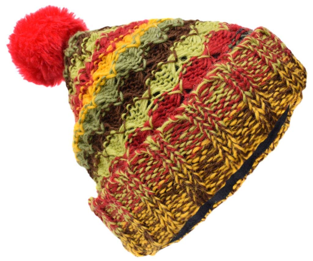Gheri Men's M Woolen Knitted Fleece Lined Po Po Bobble Hat