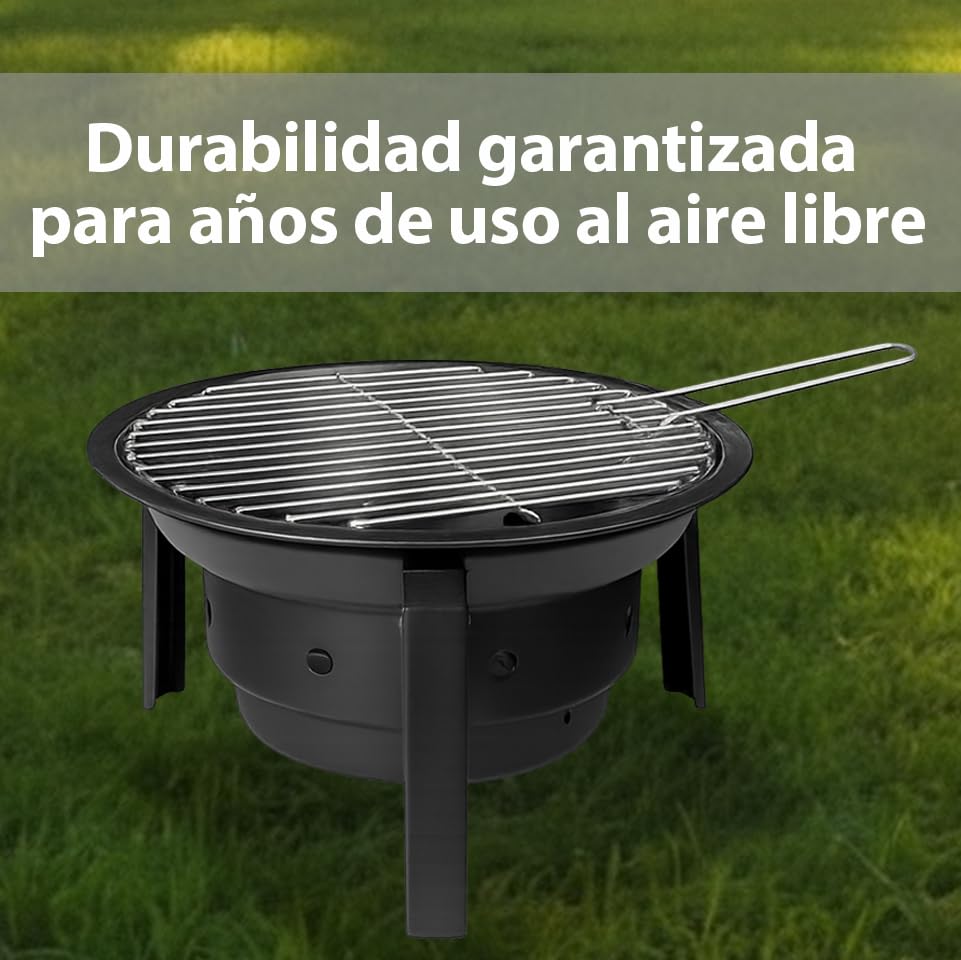 WEIDA Barbacoa de Carbón Portátil y Plegable con Bolsa Transportadora | Portátil de Acero Inoxidable | Barbacoa de Carbón Redonda 36cm | Pequeña Ideal para Camping, Terraza y Jardín