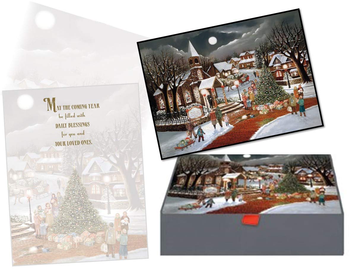 Performing Arts Weihnachtskarten-Box "Here Comes Santa" | 87118–14 | Mit Farbigen Innendesigns & Glitzer