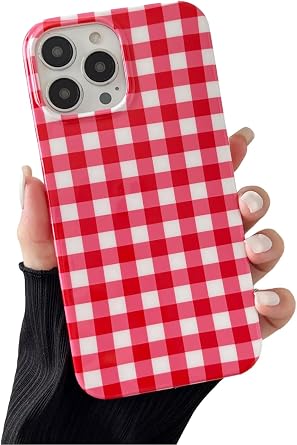 YUANLI Compatible with iPhone 14 Pro Case Plaid Lattice Checkered Gingham Phone Case for Women Girl Soft TPU Shockproof Protection Cover - Red