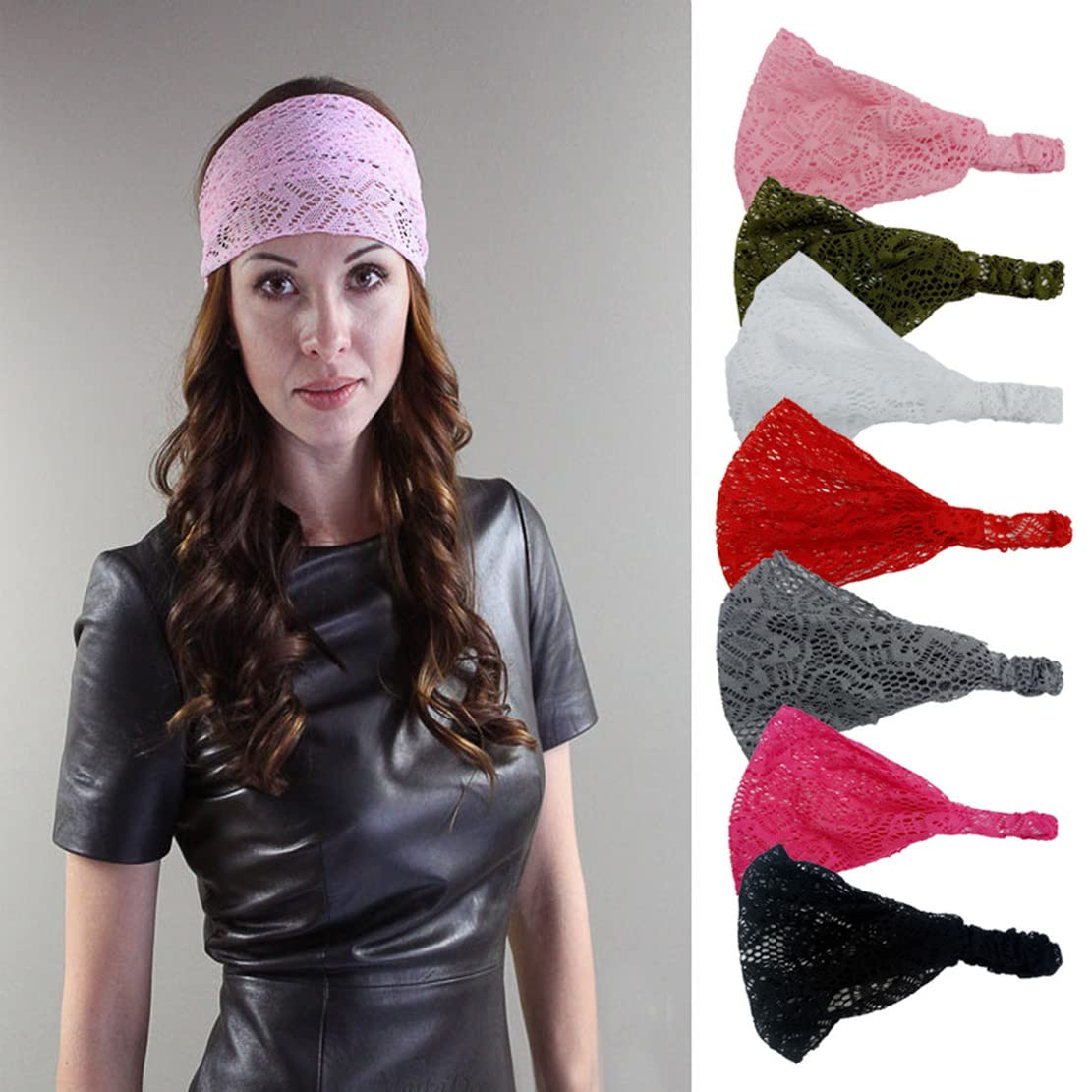 Set Di 7 Fasce Per Capelli In Pizzo Elastiche – Cerchietti Stretch Retrò Per Donna E Ragazza, Turbanti Eleganti Per Matrimoni E Uso Quotidiano