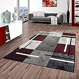 Rücken: Gewebe Pergamon Teppich Modern Trendline Schwarz Rot Karo in 5 Größen