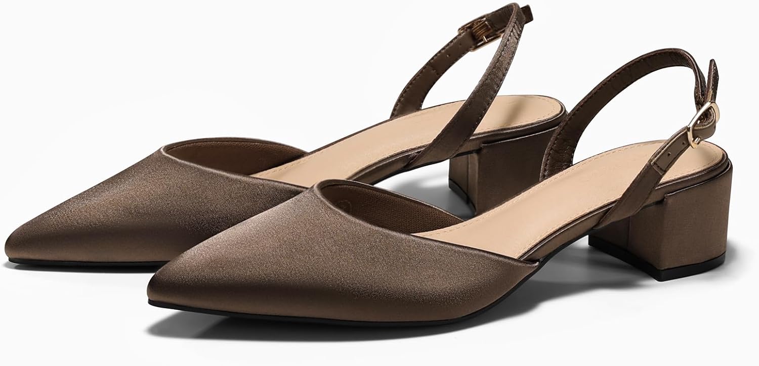 Coutgo Womens Low Chunky Heels Slingback Closed Pointed Toe Pumps Party Wedding Dress Shoes - Image 5