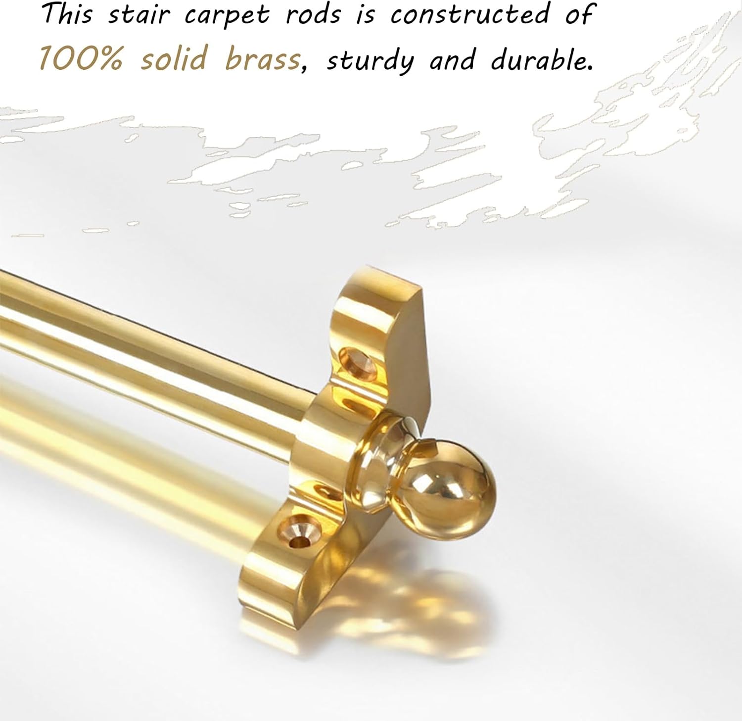 Brass Stair Rods for Carpet Runners with Round Finials - Non-Slip Hardware Brackets for Easy Installation, 28in Bright Finish, Perfect for Securing Stair Carpets (1 Piece)