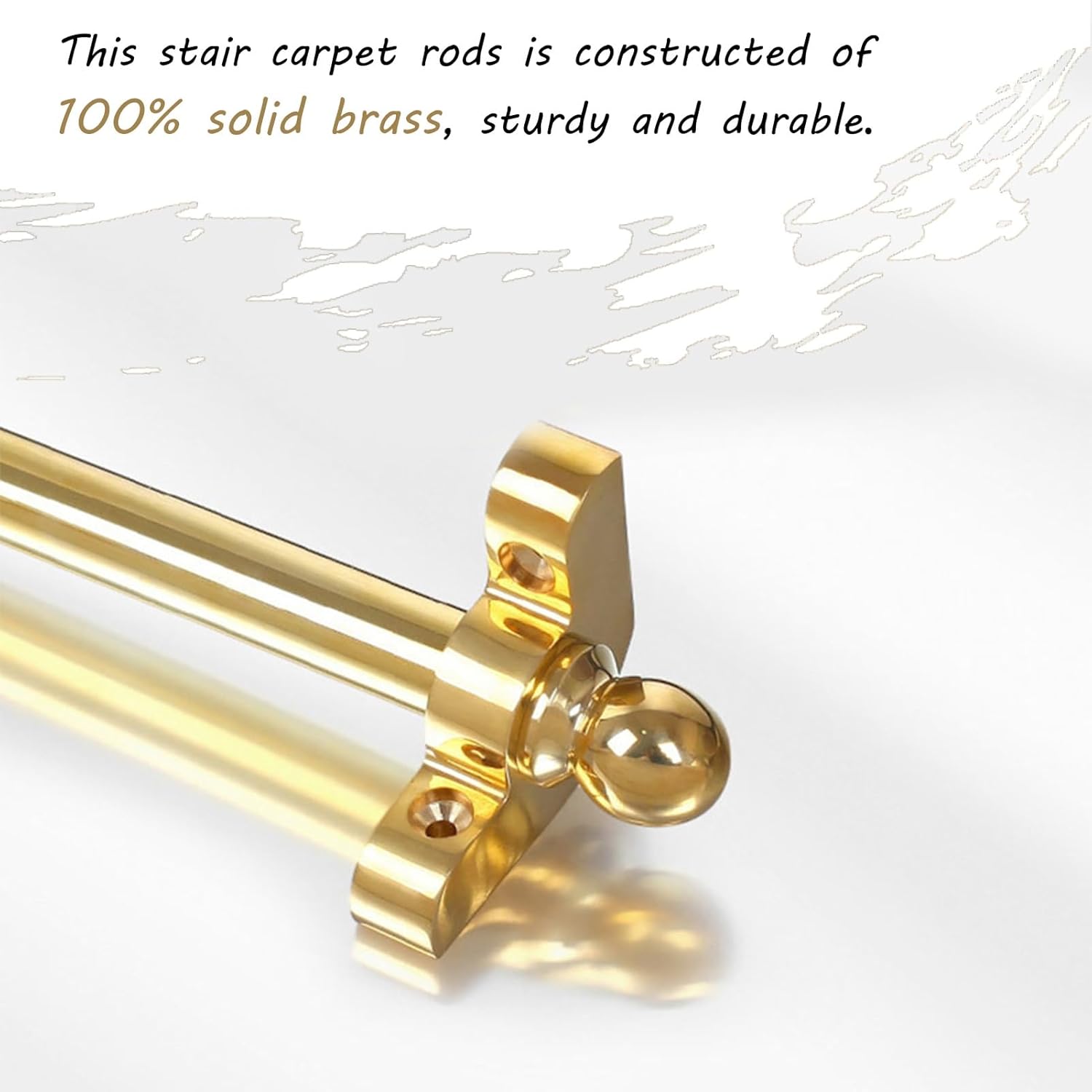 Bright Brass Rod with Holder Bracket Hardware, Stair Rods with Round Finial ＆ Brackets, Gold Color Stairway Rod for Indoor Decor(Brass-1 Pc,28in)