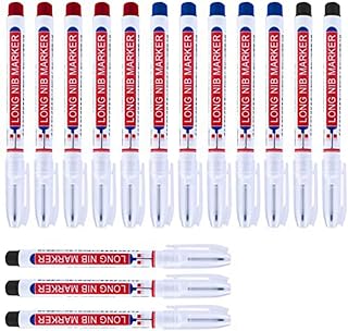Biwwubik 15 Uds. Marcadores de Alcance Profundo Marcador de Punta Larga Marcador Impermeable de Agujero Profundo Marcador de Tinta de Carpintero, 3 Colores