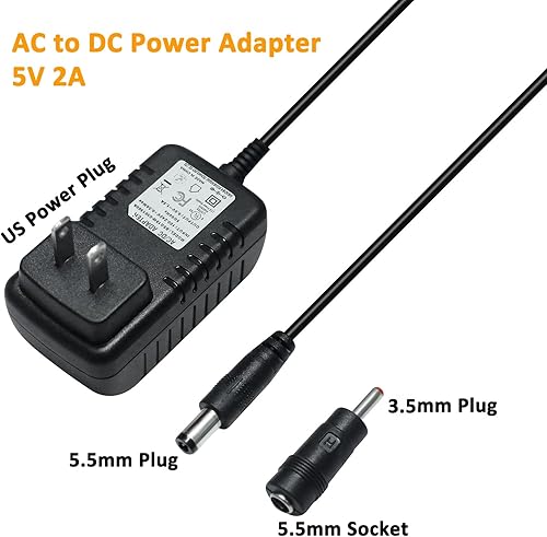 Miniatura 4 de DCHAV Fuente de alimentación de 5V 2A Adaptador de CA a CC 100-240V 50-60Hz Cable de alimentación 0.217 in x 0.098 in 0.138 in x 0.053 in Enchufe