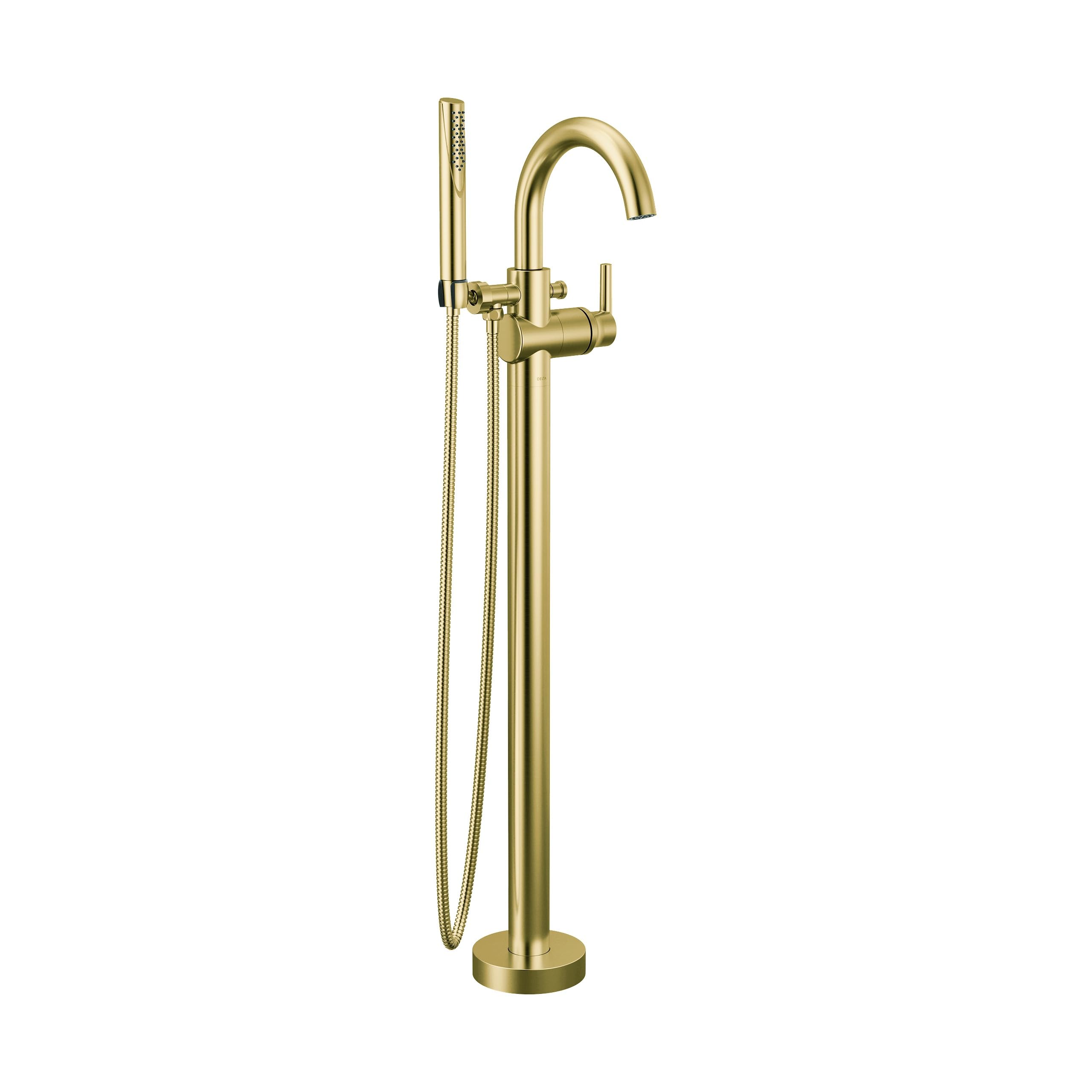Delta Trinsic Freestanding Tub Faucet with Hand Held Shower Gold Floor Mount Tub Filler Champagne Bronze T4759-CZFL Valve