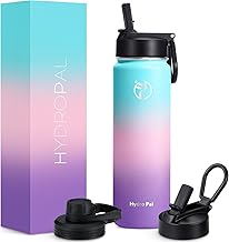 HydroPal Vacuum Insulated Water Bottle 1200ml/1000ml/750ml/500ml, 2 Lids (Straw & Spout), 12H Hot 24H Cold, BPA Free Stainless Steel Bottle, Leakproof Sports Water Bottle for Gym, Travel, Work