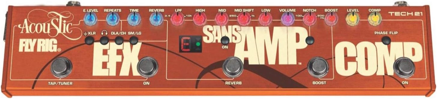 Tech 21 Acoustic Fly Rig EFX, SansAmp & Comp Pedal Bundle w/ 4 Cables and Cloth