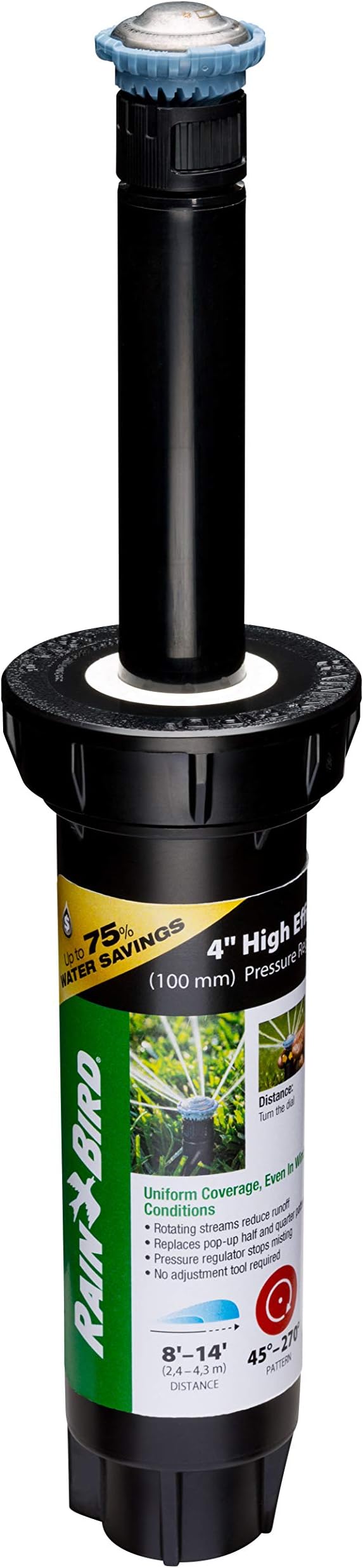 8SAPROPR Pressure Regulating (PRS) High-Efficiency Pro Rotary Sprinkler, Hand Adjustable 45° - 270° Pattern, 8' - 14' Spray Distance, 4" Pop-up Height