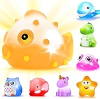 JASNKKONT 8 Pack Light Up Floating Bath Toys - Color Changing Rubber Animals for Baby Toddler Bathtub Pool Fun