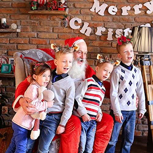EXGOX Christmas Headband,Flower Crown Reindeer Headband Antlers Headband,Floral Wreath Headdresses Hair Hoop Christmas Hair Accessories for Women and Girls(Red 1PC)