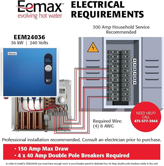 Eemax EEM24036 Electric Tankless Water Heater, 36Kw, Blue