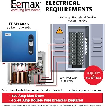 Eemax EEM24036 Electric Tankless Water Heater, 36Kw, Blue