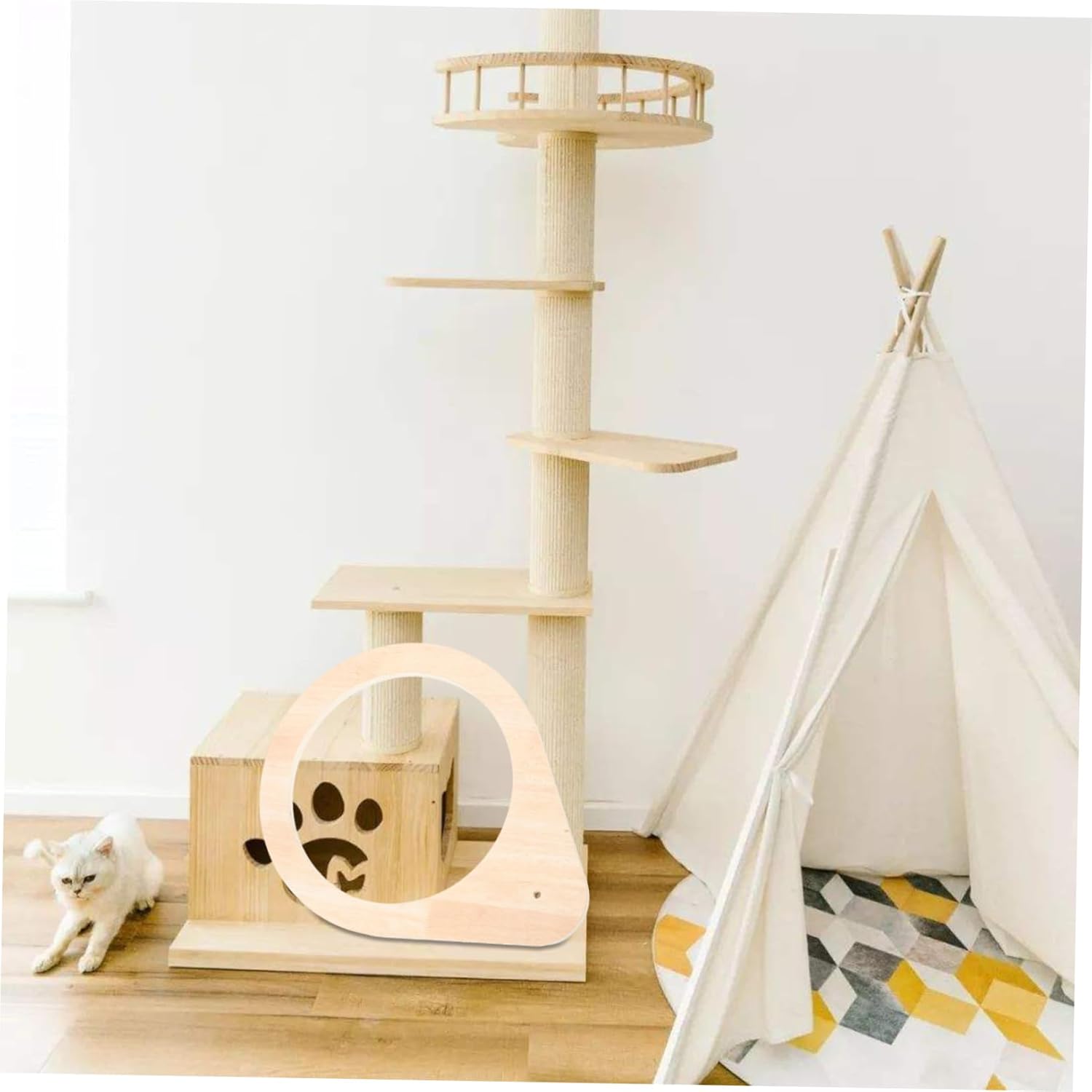 Yardwe Sturdy Cat Tree Frame Detachable Window Perch Scratching Post Holder Cat Climbing Post for Indoor Cats Spacious Design for Multiple Cats Construction