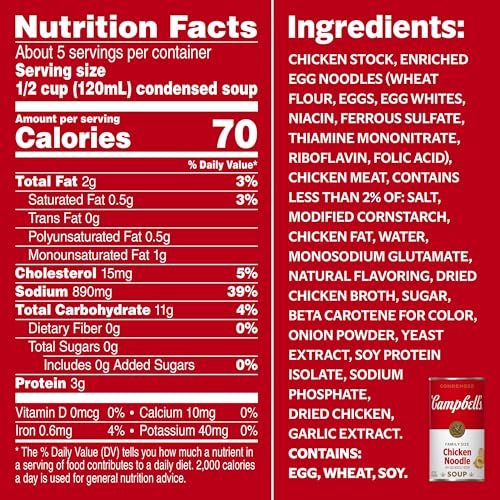 Image of Campbell's Condensed Chicken Noodle Soup Dry Egg Noodle Recipe, 22.4 oz Family Size Can (Pack of 6)
