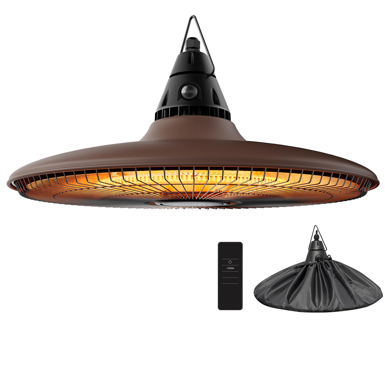 Ceiling Electric Outdoor Heater Wall-Mounted Hanging Patio 1500W Infrared Carbon Fiber Tube Heating Wall Heater for Gazebo, Balcony, Brown