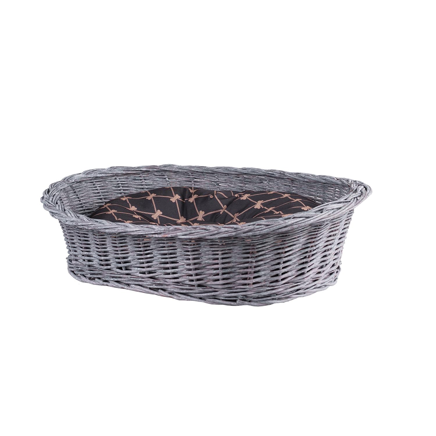 e-wicker24 Alles aus Weide Wicker Dog Basket for Dogs and Cats, Dog Bed, Cat Bed with Cushion, Animal Basket, Braided Cat Basket (Grey/Black1, 95 x 72 cm, H27)